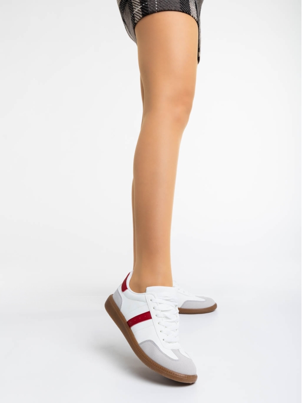 Дамски спортни обувки  бели с червено от екологична кожа Liliha, 2 - Kalapod.bg