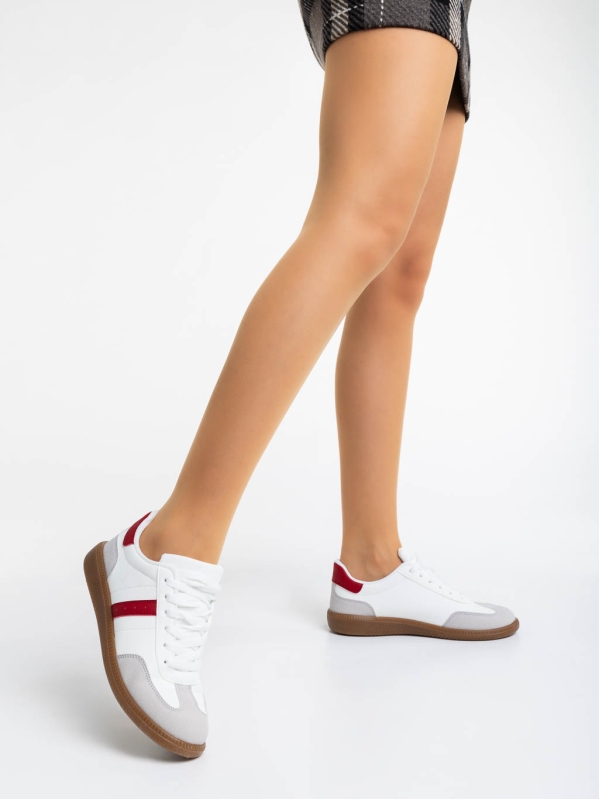 Дамски спортни обувки  бели с червено от екологична кожа Liliha, 3 - Kalapod.bg