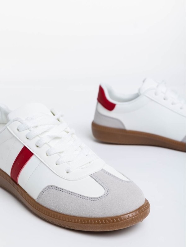 Дамски спортни обувки  бели с червено от екологична кожа Liliha, 6 - Kalapod.bg