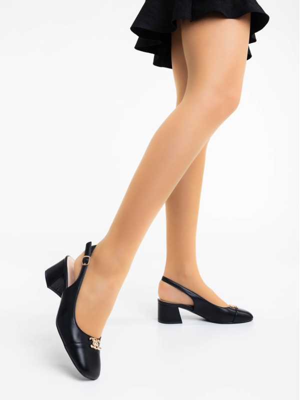 Дамски обувки с ток черни от екологична кожа Citrine, 3 - Kalapod.bg