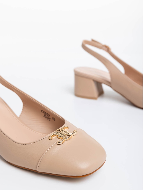 Дамски обувки с ток телесен цвят от екологична кожа Citrine, 6 - Kalapod.bg