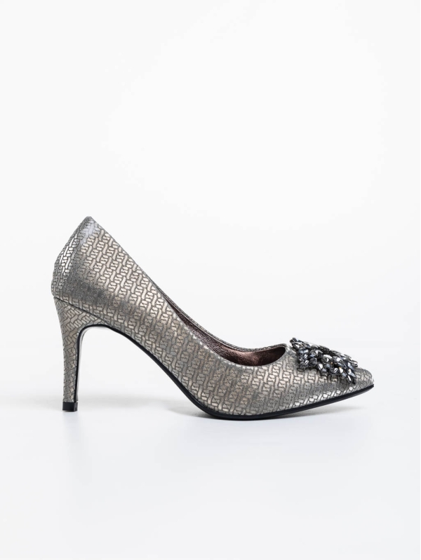 Дамски обувки с ток сиви  от текстилен  материал Friera, 5 - Kalapod.bg