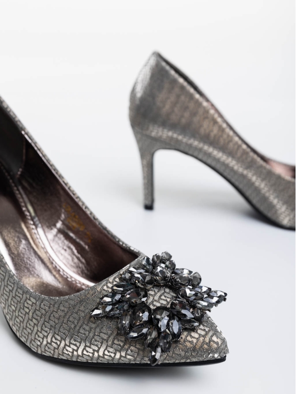 Дамски обувки с ток сиви  от текстилен  материал Friera, 6 - Kalapod.bg