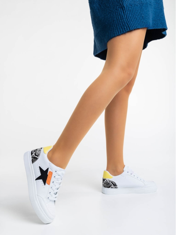 Дамски  спортни обувки бели с черно от екологична кожа Yeva, 5 - Kalapod.bg