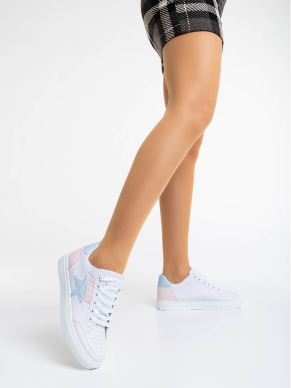 Дамски  спортни обувки бели с синю от екологична кожа Yeva, 3 - Kalapod.bg