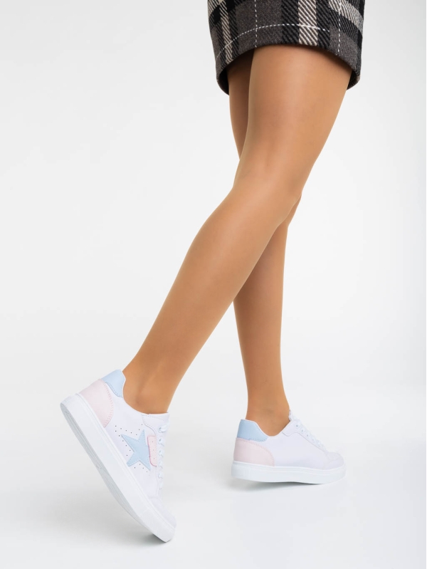 Дамски  спортни обувки бели с синю от екологична кожа Yeva, 5 - Kalapod.bg