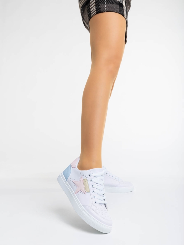 Дамски  спортни обувки бели с розово от екологична кожа Yeva, 2 - Kalapod.bg