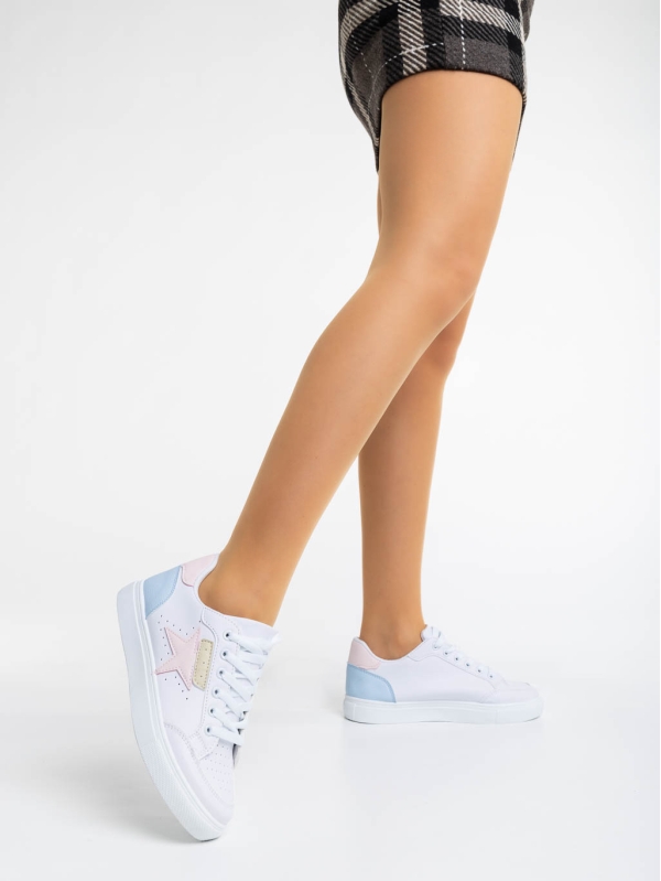 Дамски  спортни обувки бели с розово от екологична кожа Yeva, 3 - Kalapod.bg