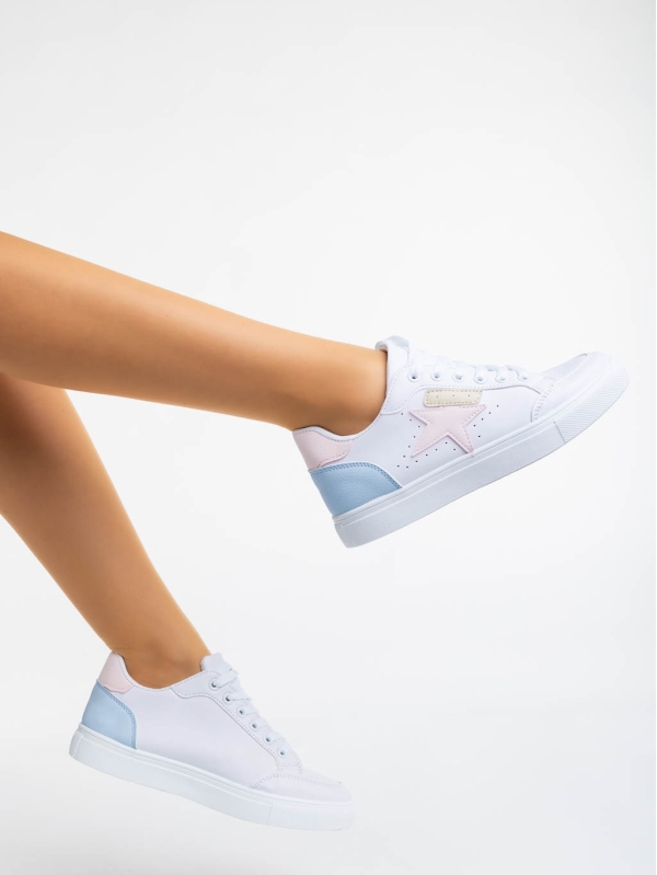Дамски  спортни обувки бели с розово от екологична кожа Yeva, 4 - Kalapod.bg