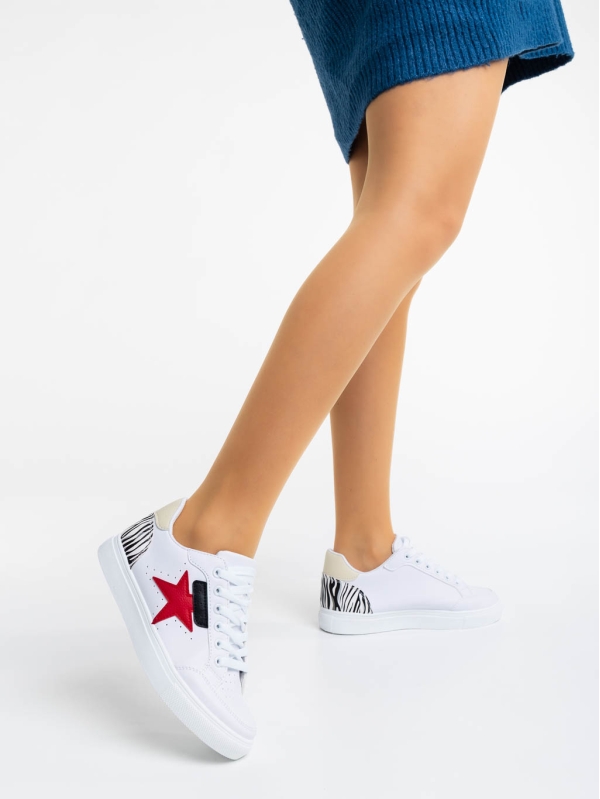 Дамски  спортни обувки бели с червено от екологична кожа Yeva, 5 - Kalapod.bg