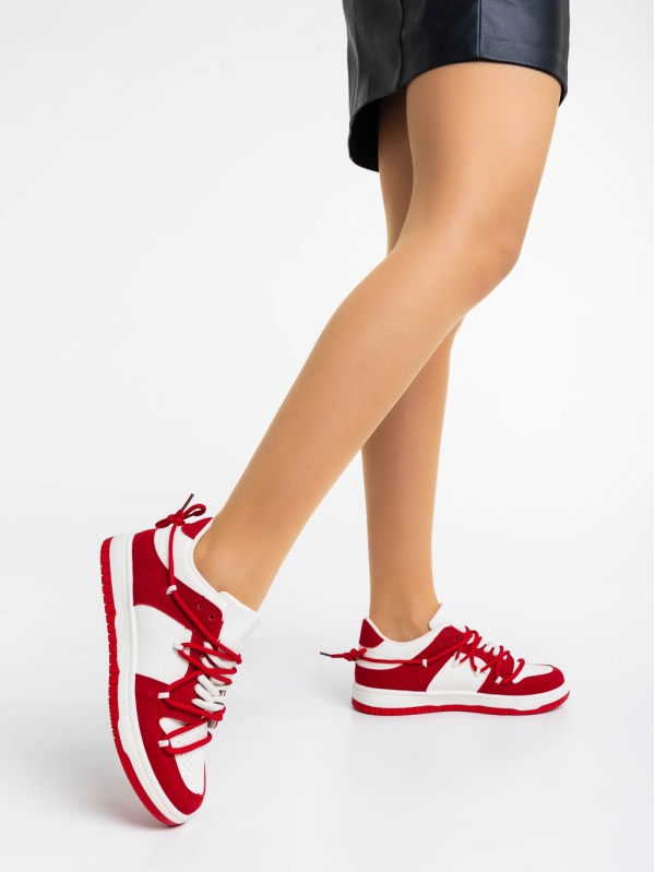 Дамски спортни обувки бели с червено  от екологична кожа Kamella, 2 - Kalapod.bg