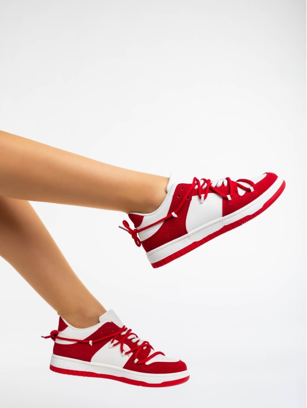 Дамски спортни обувки бели с червено  от екологична кожа Kamella, 4 - Kalapod.bg