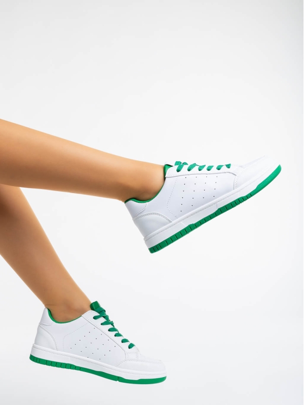 Дамски спортни обувки бяло с зелено от екологична кожа Kiersten, 3 - Kalapod.bg