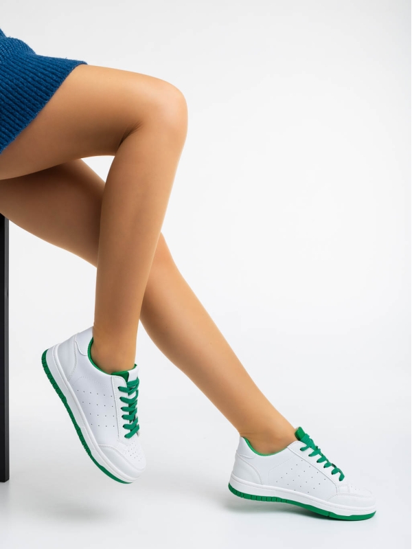 Дамски спортни обувки бяло с зелено от екологична кожа Kiersten, 4 - Kalapod.bg