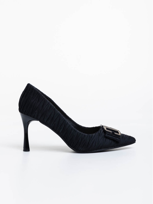 Дамски обувки с  ток  черни от текстилен  материал Elsabeth, 5 - Kalapod.bg