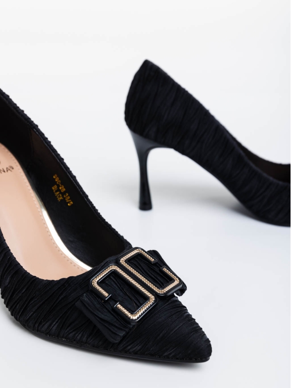 Дамски обувки с  ток  черни от текстилен  материал Elsabeth, 6 - Kalapod.bg