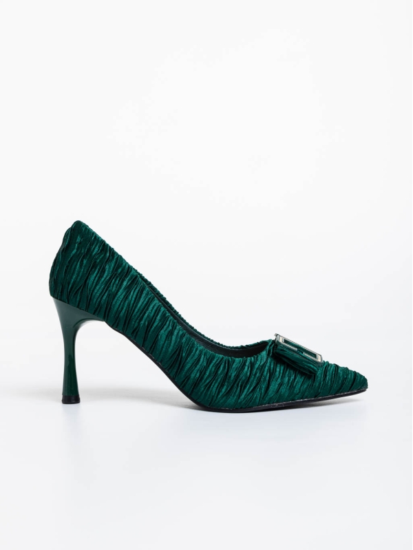 Дамски обувки с ток зелени от текстилен  материалElsabeth, 5 - Kalapod.bg