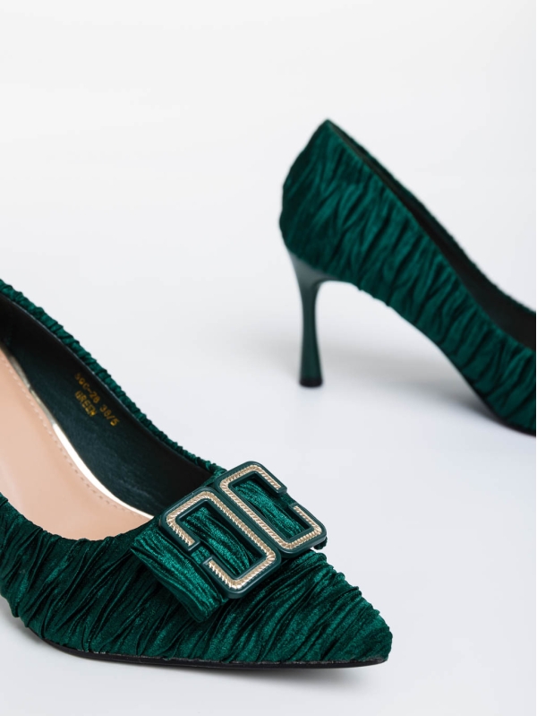 Дамски обувки с ток зелени от текстилен  материалElsabeth, 6 - Kalapod.bg
