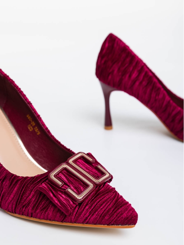 Дамски обувки с ток червени от текстилен  материал Elsabeth, 6 - Kalapod.bg