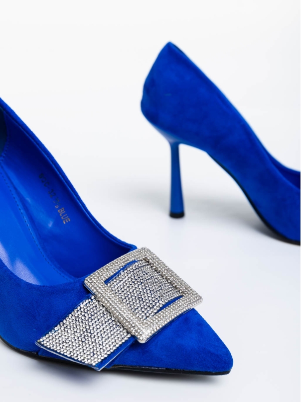 Дамски обувки с ток сини  от текстилен  материал Tiphanie, 6 - Kalapod.bg
