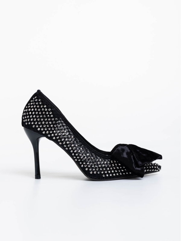 Дамски обувки с ток черни от текстилен  материал Marliss, 5 - Kalapod.bg
