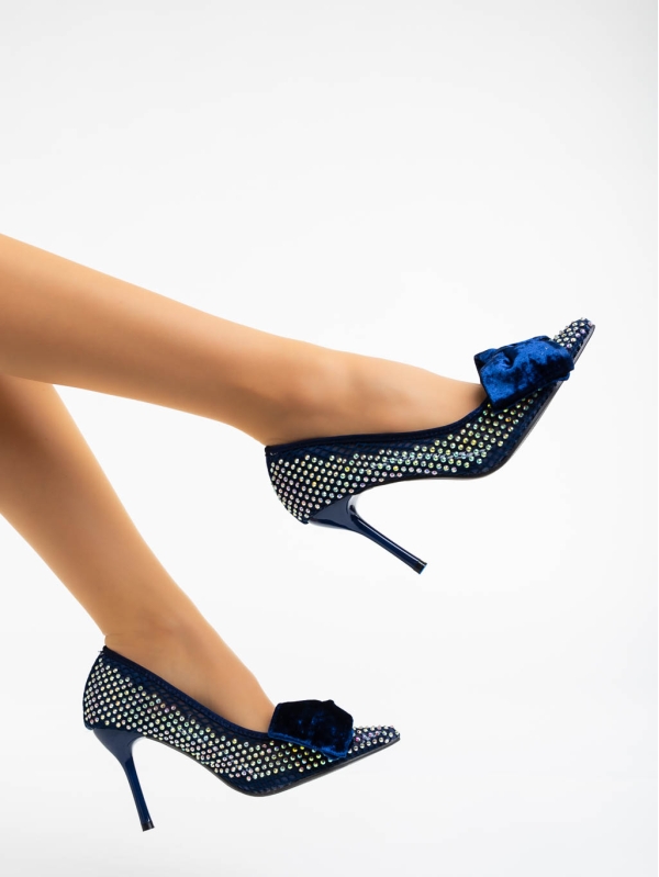 Дамски обувки с ток сини от текстилен  материал Marliss, 3 - Kalapod.bg