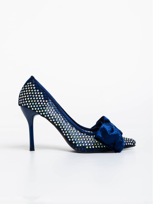 Дамски обувки с ток сини от текстилен  материал Marliss, 5 - Kalapod.bg