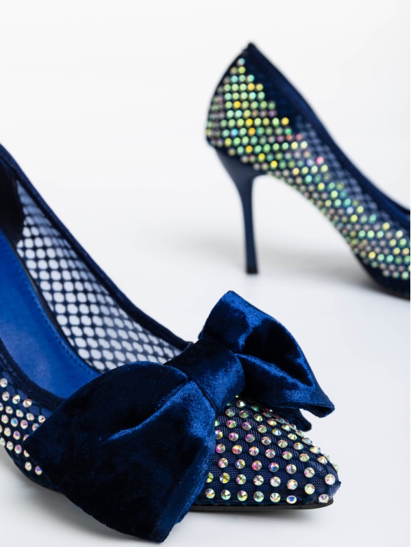 Дамски обувки с ток сини от текстилен  материал Marliss, 6 - Kalapod.bg