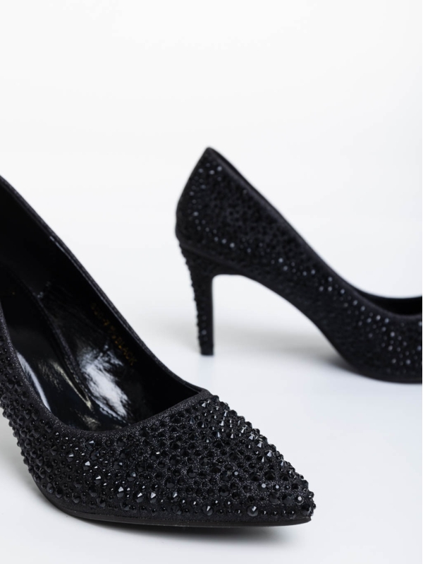 Дамски обувки с ток черни  от текстилен  материал Chalee, 6 - Kalapod.bg