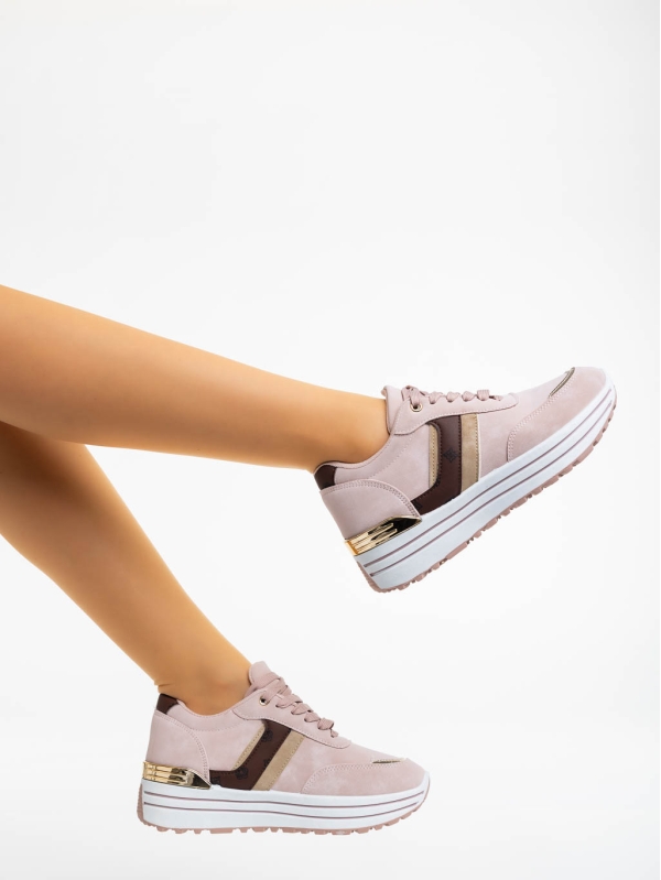 Дамски спортни обувки  розови от текстилен  материал  Loraina, 4 - Kalapod.bg