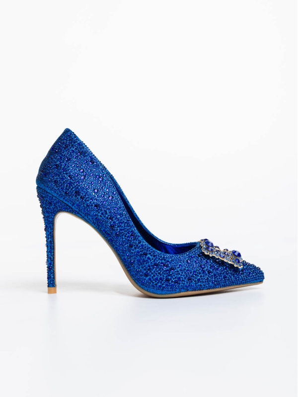 Дамски обувки с ток  сини от текстилен  материал Xanthia, 5 - Kalapod.bg