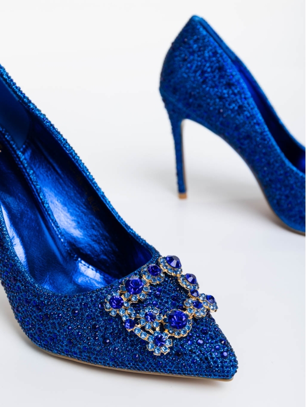 Дамски обувки с ток  сини от текстилен  материал Xanthia, 6 - Kalapod.bg