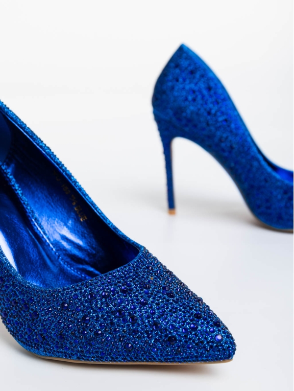 Дамски обувки с ток сини от текстилен  материал Marlys, 6 - Kalapod.bg