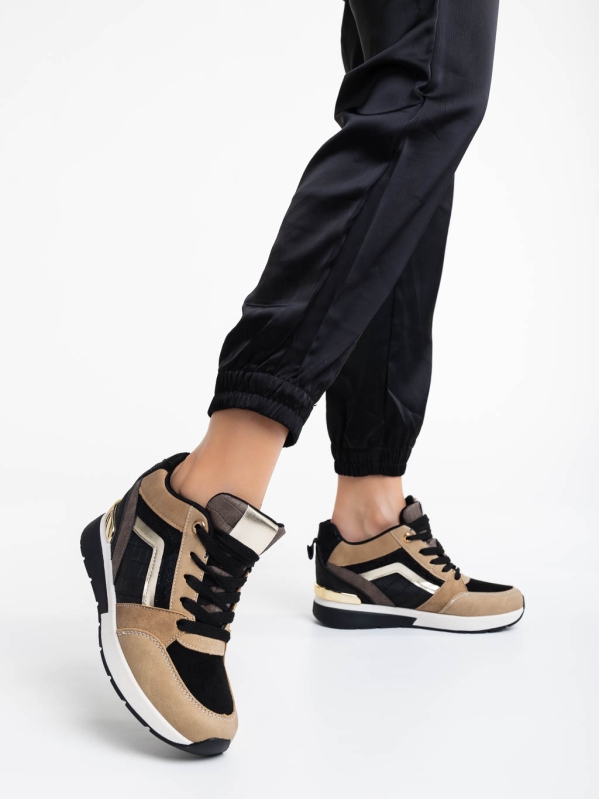 Дамски спортни обувки черно беж  от текстилен материал Jeanay, 3 - Kalapod.bg