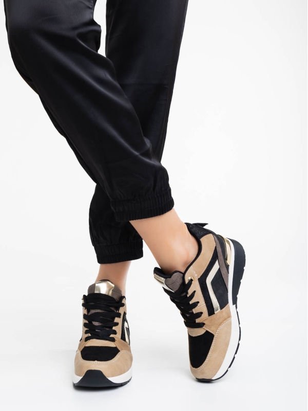 Дамски спортни обувки черно беж  от текстилен материал Jeanay, 4 - Kalapod.bg