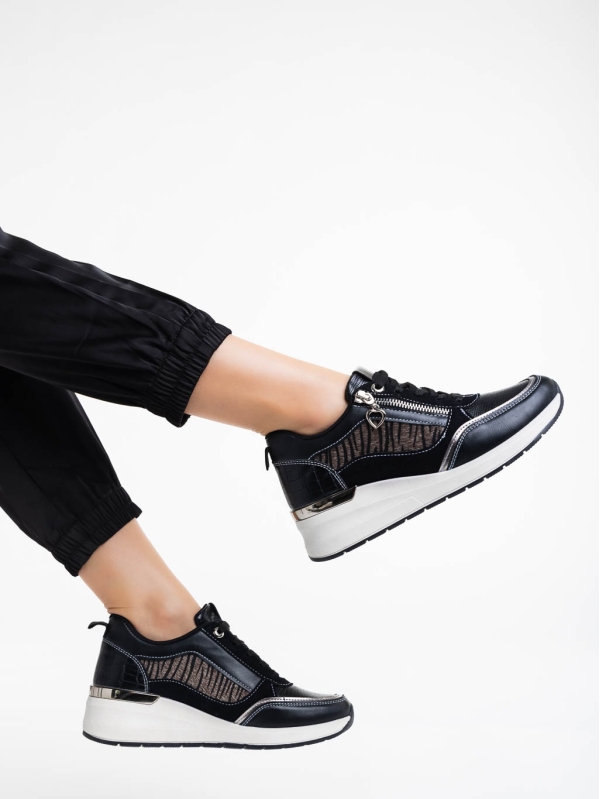 Дамски спортни обувки черни  от екологична кожа Maylin, 3 - Kalapod.bg