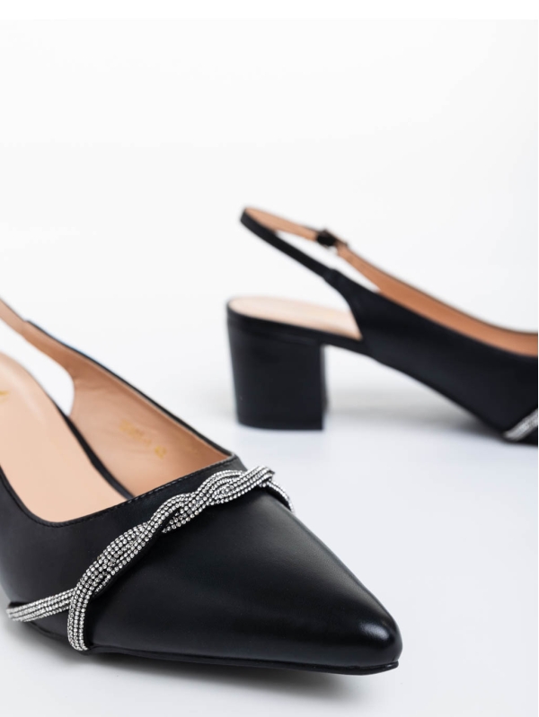 Дамски обувки с ток  черни от екологична кожа Minetta, 4 - Kalapod.bg