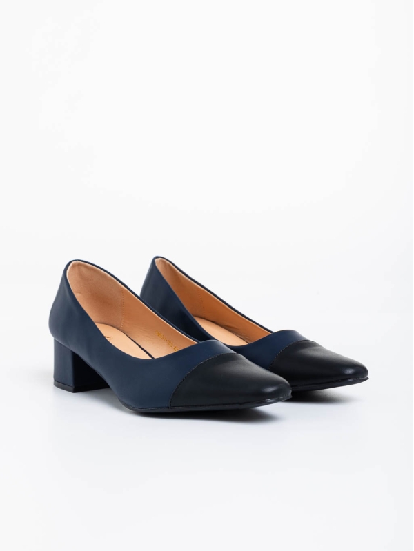Дамски обувки с ток тъмно сини от екологична кожа Cettina, 2 - Kalapod.bg