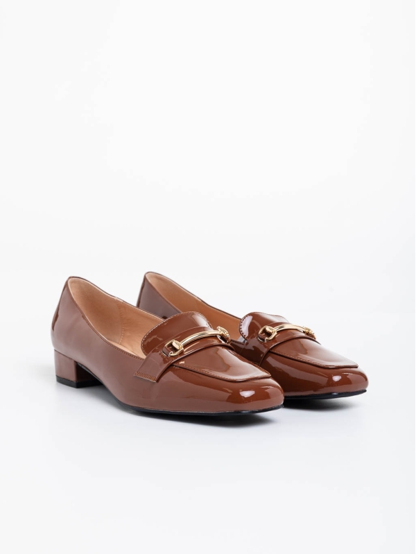 Дамски обувки   с ток камел от екологична кожа лачена Shantay, 2 - Kalapod.bg