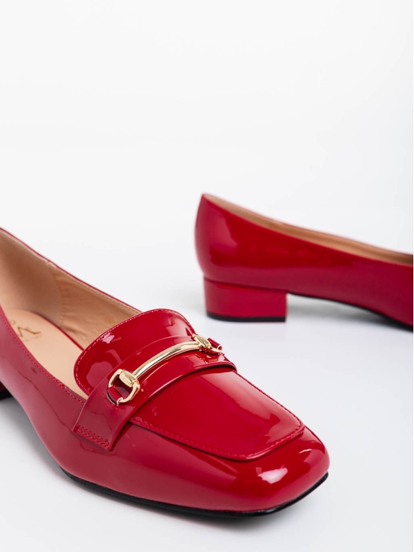 Дамски обувки с ток  червени от екологична кожа лачена Shantay, 4 - Kalapod.bg