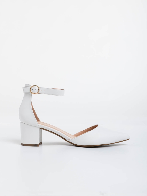 Дамски обувки с ток бели от екологична кожа Armelle, 3 - Kalapod.bg