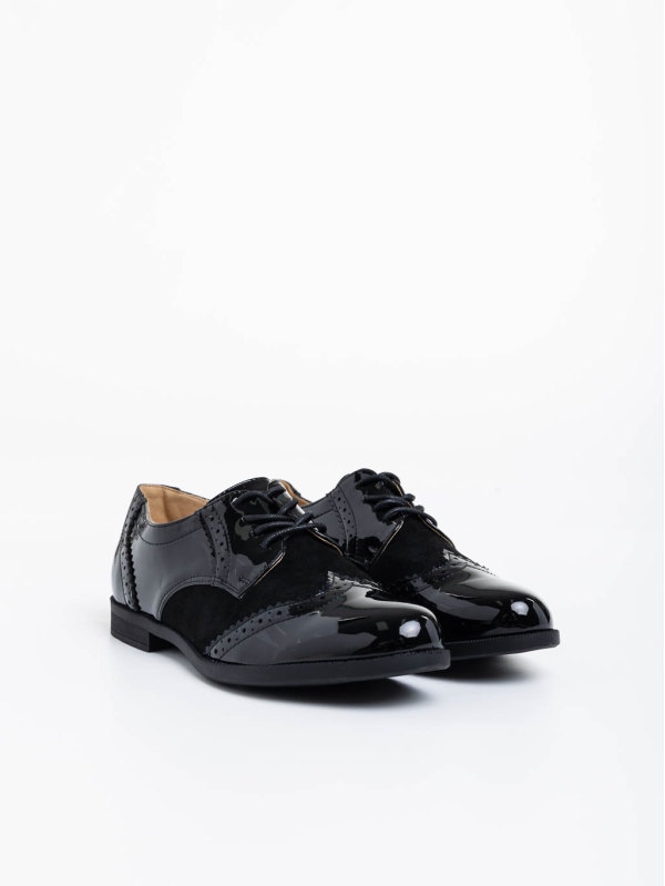 Дамски ежедневни обувки черни  от екологична кожа лачена Mattea, 2 - Kalapod.bg