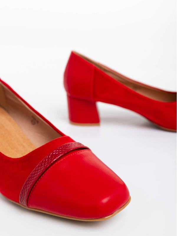 Дамски обувки с ток червени  от екологична кожа Cherilyn, 4 - Kalapod.bg