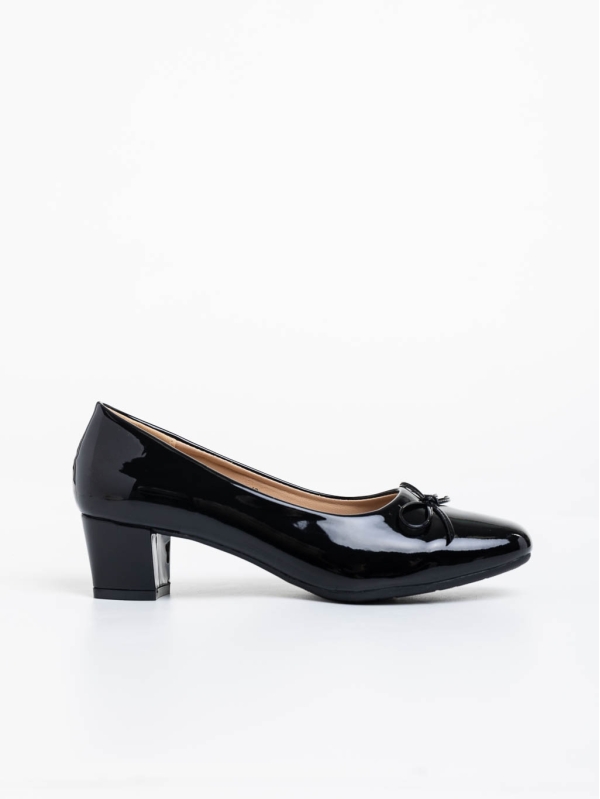 Дамски обувки с ток черни  от екологична кожа лачена Natacha, 3 - Kalapod.bg