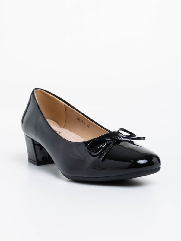 Дамски обувки с ток черни  от екологична кожа лачена Natacha - Kalapod.bg