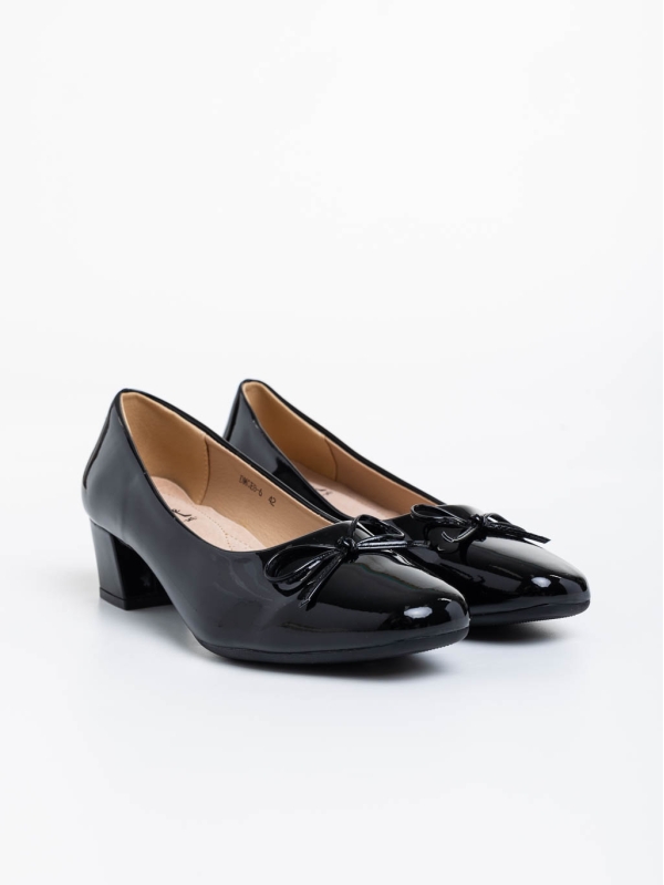 Дамски обувки с ток черни  от екологична кожа лачена Natacha, 2 - Kalapod.bg