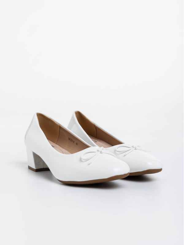 Дамски обувки с ток бели  от екологична кожа лачена  Natacha, 2 - Kalapod.bg