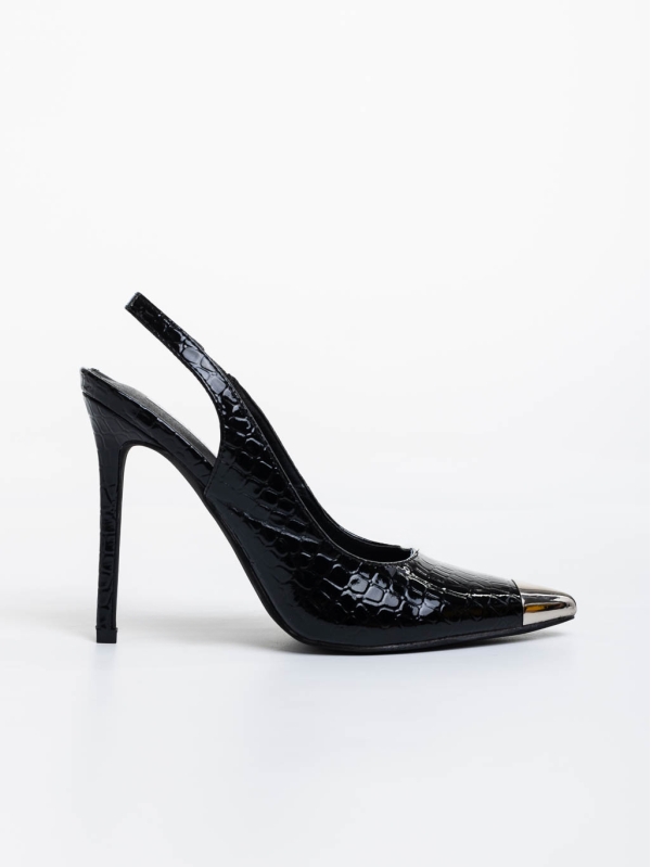 Дамски обувки  с ток черни от екологична кожа лачена Sheyla, 5 - Kalapod.bg