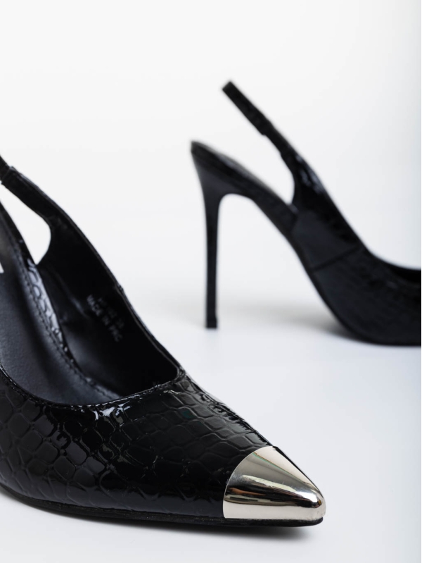 Дамски обувки  с ток черни от екологична кожа лачена Sheyla, 6 - Kalapod.bg