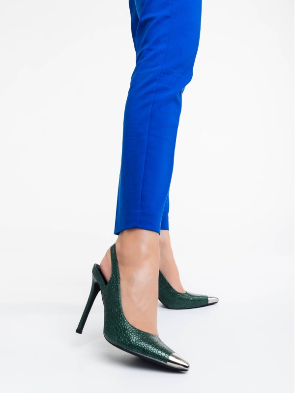 Дамски обувки  с ток зелени от екологична кожа лачена Sheyla, 2 - Kalapod.bg